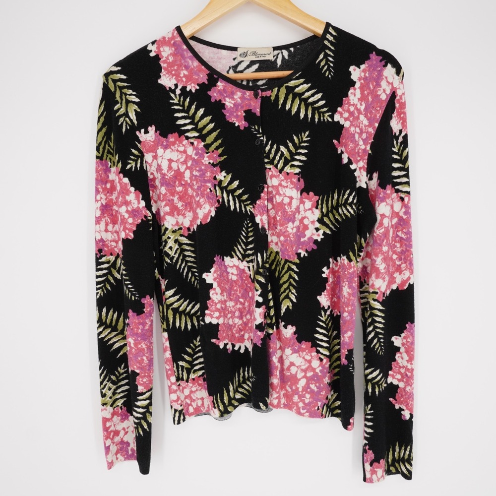 Vintage Blumarine Y2K Floral Cardigan Womens S Black Pink Stretch Italy
